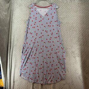 Secret Treasures Pajama Dress Nightgown Womens XL Cherry Print Long Midi Pockets